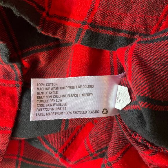 Merona Women’s Shirt Dress size L Long Sleeve Button Up Collar Plaid Red Black - Picture 7 of 9